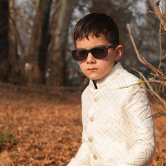 Luzito Sereno Sherwani for boys, showcasing royal ethnic wear with elegant design for weddings and festive occasions.