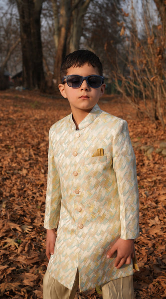 Luzito Solace Sherwani for boys, featuring premium ethnic design with royal elegance for weddings and festive occasions.