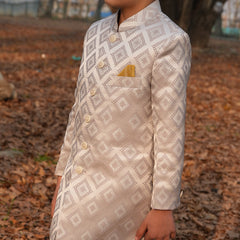 Front view of Luzito Azura Sherwani for boys featuring a refined ethnic silhouette and festive styling.