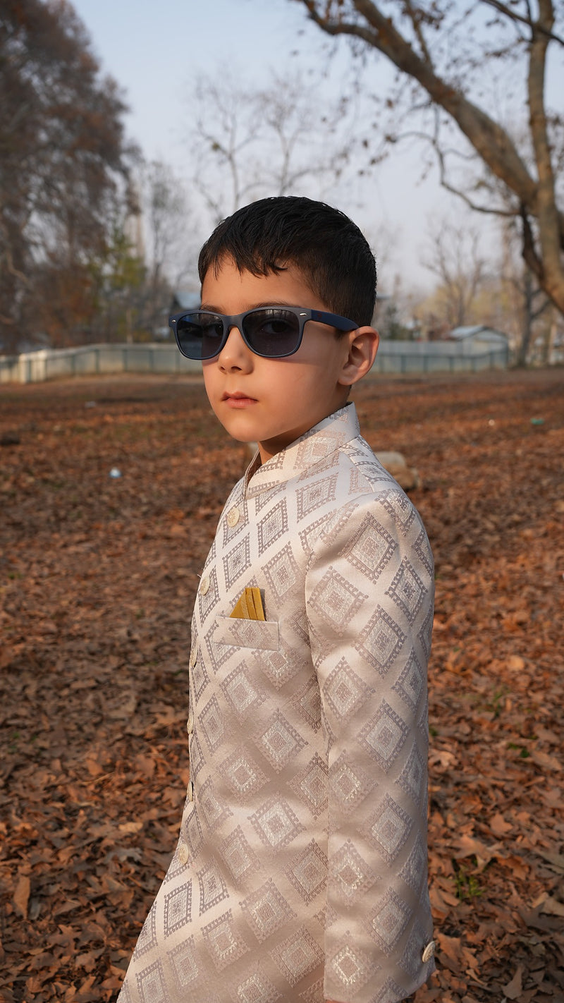 Front view of Luzito Azura Sherwani for boys featuring a refined ethnic silhouette and festive styling.