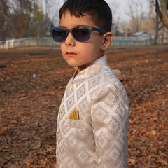 Front view of Luzito Azura Sherwani for boys featuring a refined ethnic silhouette and festive styling.