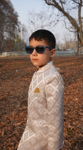Front view of Luzito Azura Sherwani for boys featuring a refined ethnic silhouette and festive styling.