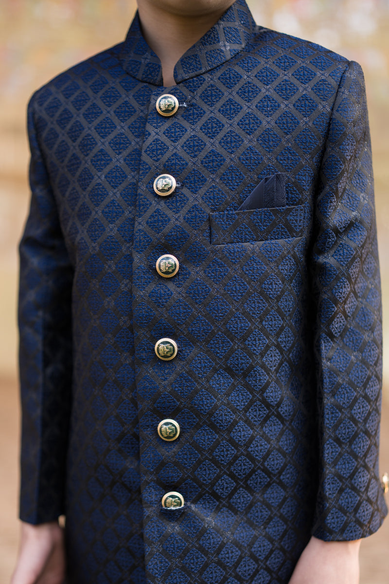 Luzito Velora Sherwani for boys, showcasing premium ethnic wear with royal elegance for weddings and festive occasions.