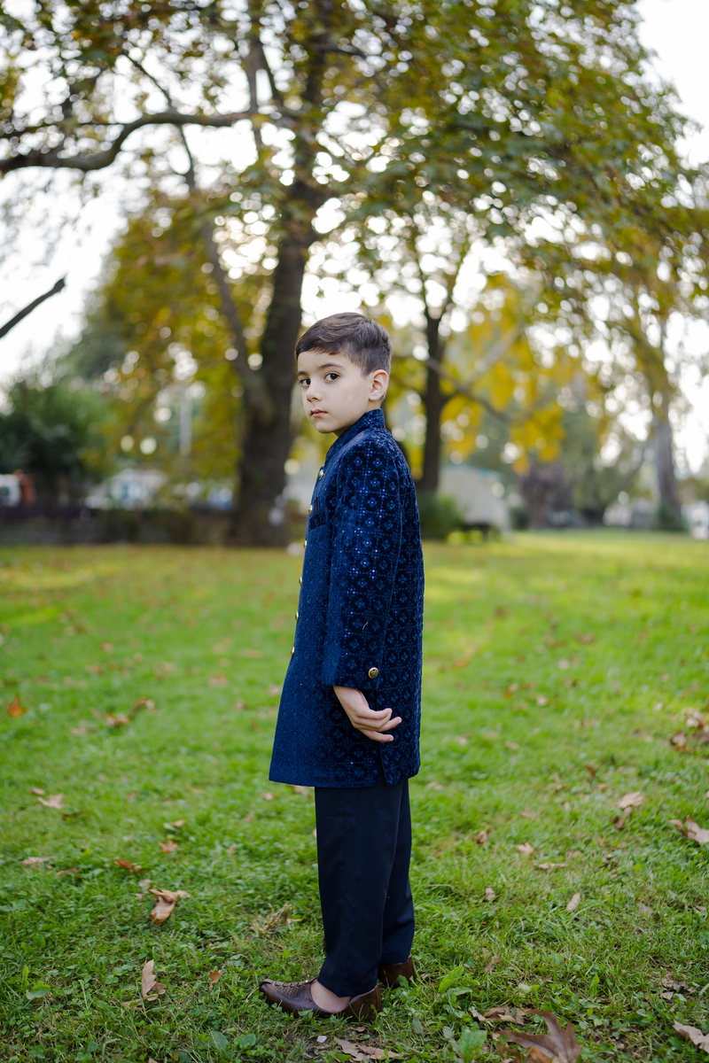 Side view of Luzito Imperio Sherwani highlighting tailored fit and comfortable design for celebrations.