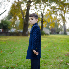 Side view of Luzito Imperio Sherwani highlighting tailored fit and comfortable design for celebrations.