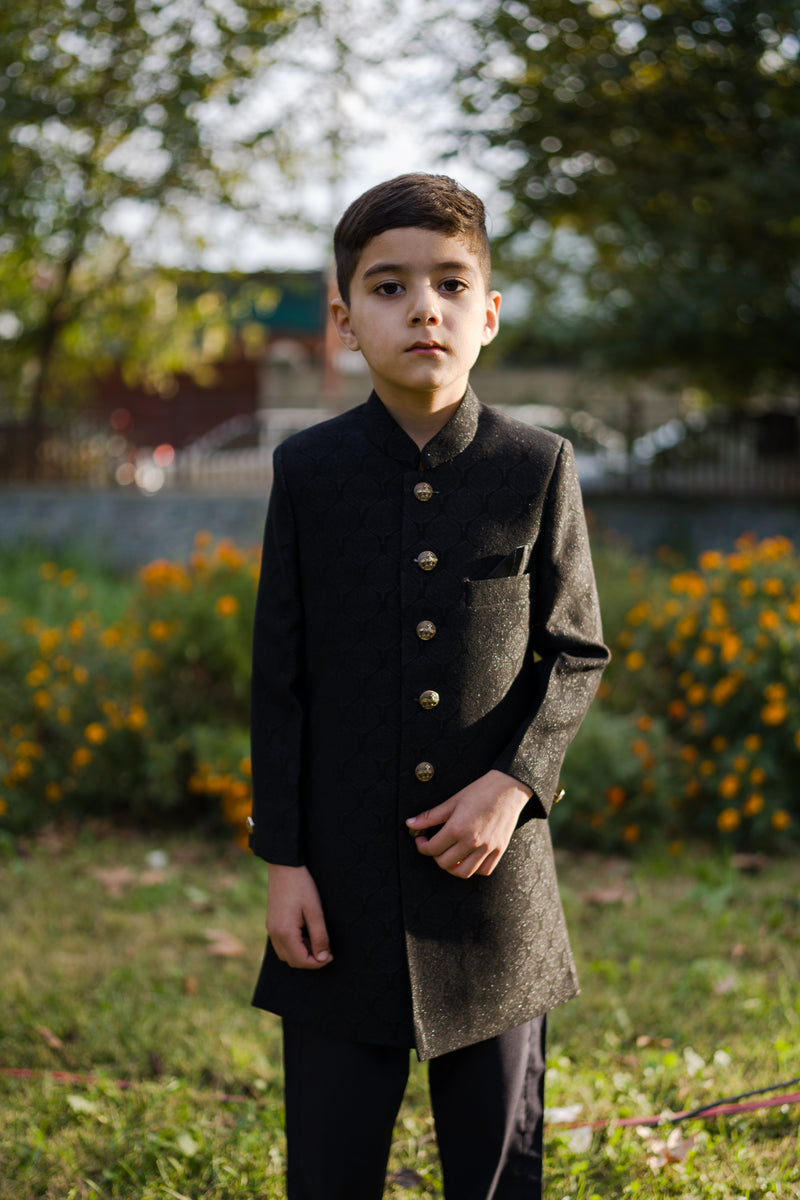 Front view of Luzito Imperio Sherwani for boys featuring refined ethnic styling and a classic festive silhouette.
