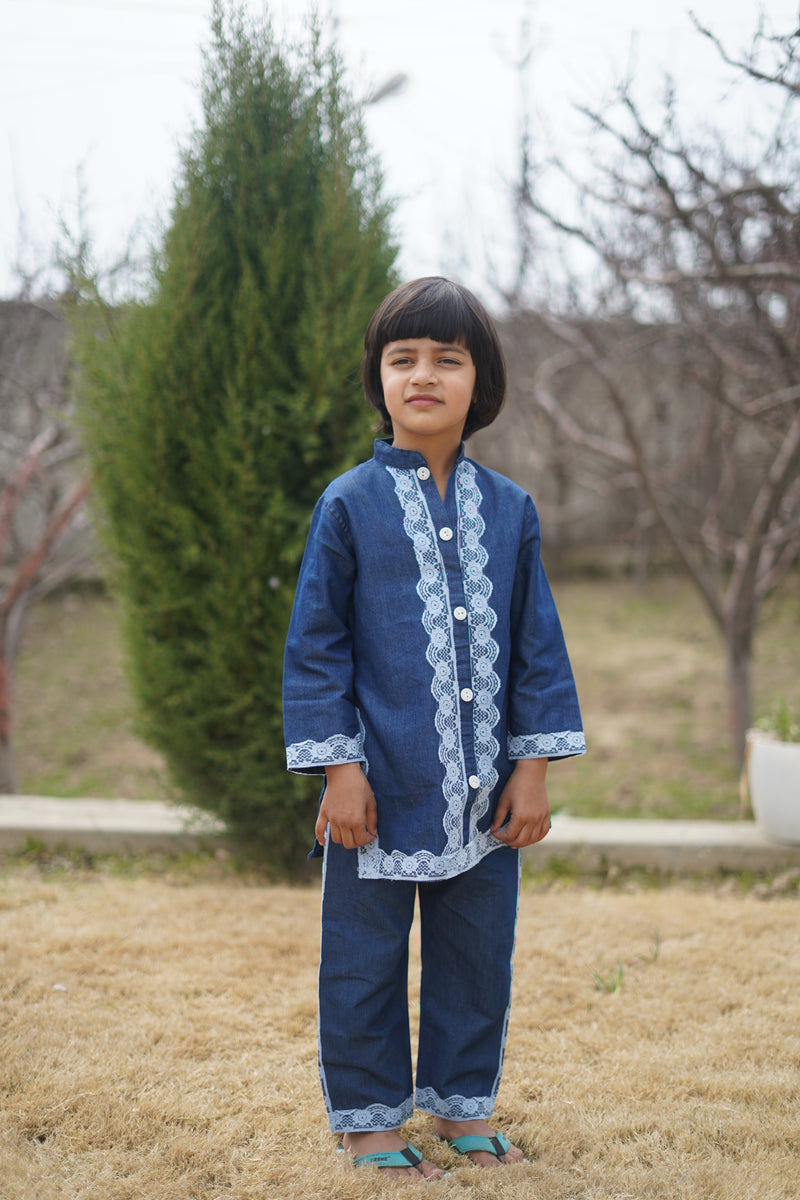 Noor Indigo Lace Kurta Set